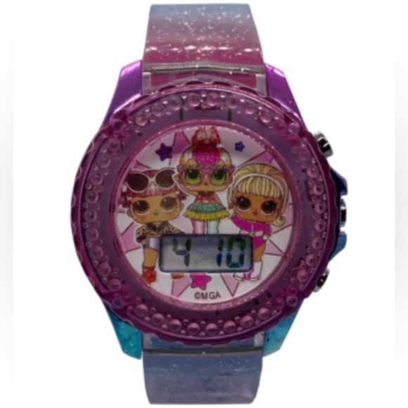NIB Accutime Kids Lol Surprise Digital Rainbow Glitter Silicone Strap Watch 34mm - Picture 2 of 6